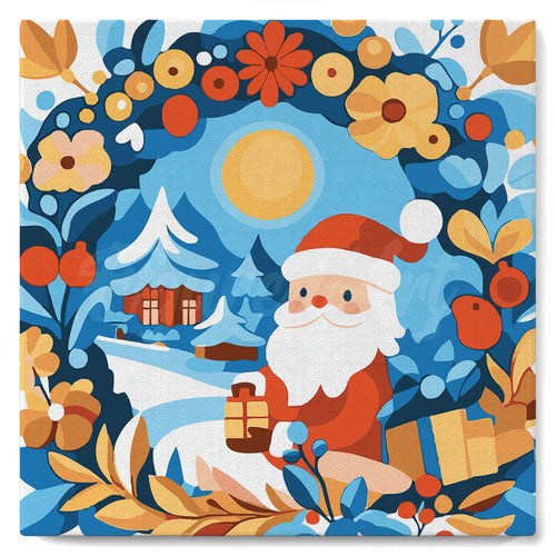 Mini Malen nach Zahlen mit Rahmen - Kranz und Weihnachtsmann