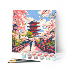Laden Sie das Bild in den Galerie-Viewer, Malen nach Zahlen Figured'Art – Mini Malen nach Zahlen mit Rahmen - Kyoto in voller Blüte