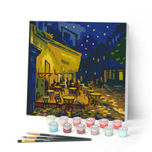 Laden Sie das Bild in den Galerie-Viewer, Malen nach Zahlen Figured'Art – Mini Malen nach Zahlen mit Rahmen - Van Gogh - Caféterrasse bei Nacht