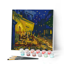 Laden Sie das Bild in den Galerie-Viewer, Malen nach Zahlen Figured'Art – Mini Malen nach Zahlen mit Rahmen - Van Gogh - Caféterrasse bei Nacht