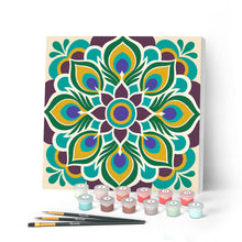 Laden Sie das Bild in den Galerie-Viewer, Malen nach Zahlen Figured'Art – Mini Malen nach Zahlen mit Rahmen - Pfauen-Mandala