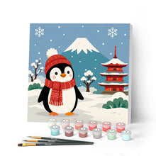 Laden Sie das Bild in den Galerie-Viewer, Malen nach Zahlen Figured'Art – Mini Malen nach Zahlen mit Rahmen - Pinguin am Fuji