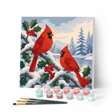 Laden Sie das Bild in den Galerie-Viewer, Malen nach Zahlen Figured'Art – Mini Malen nach Zahlen mit Rahmen - Winter-Kardinäle