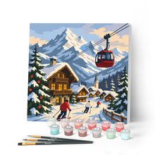 Laden Sie das Bild in den Galerie-Viewer, Malen nach Zahlen Figured'Art – Mini Malen nach Zahlen mit Rahmen - Winterurlaub in den Alpen
