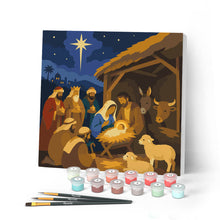 Laden Sie das Bild in den Galerie-Viewer, Malen nach Zahlen Figured'Art – Mini Malen nach Zahlen mit Rahmen - Weihnachtskrippe