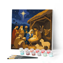 Laden Sie das Bild in den Galerie-Viewer, Malen nach Zahlen Figured'Art – Mini Malen nach Zahlen mit Rahmen - Weihnachtskrippe
