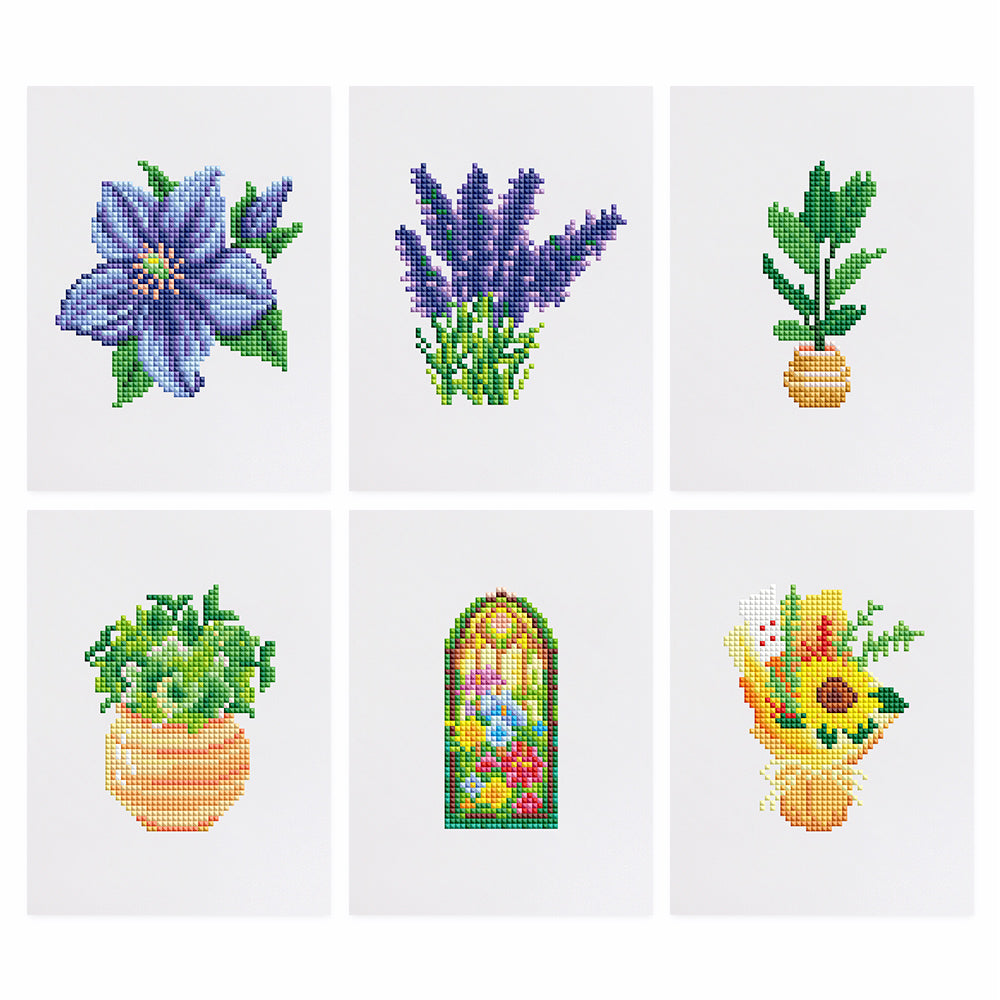 Mini Diamond Painting 15x20 cm (6 Stück) - Flora und Getopft