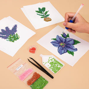 Mini Diamond Painting 15x20 cm (6 Stück) - Flora und Getopft
