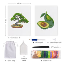 Laden Sie das Bild in den Galerie-Viewer, Mini Diamond Painting 15x20 cm (2 Stück) - Bonsai und Avocado
