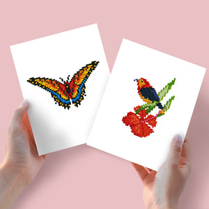 Mini Diamond Painting 15x20 cm (2 Stück) - Schmetterling und Vogel
