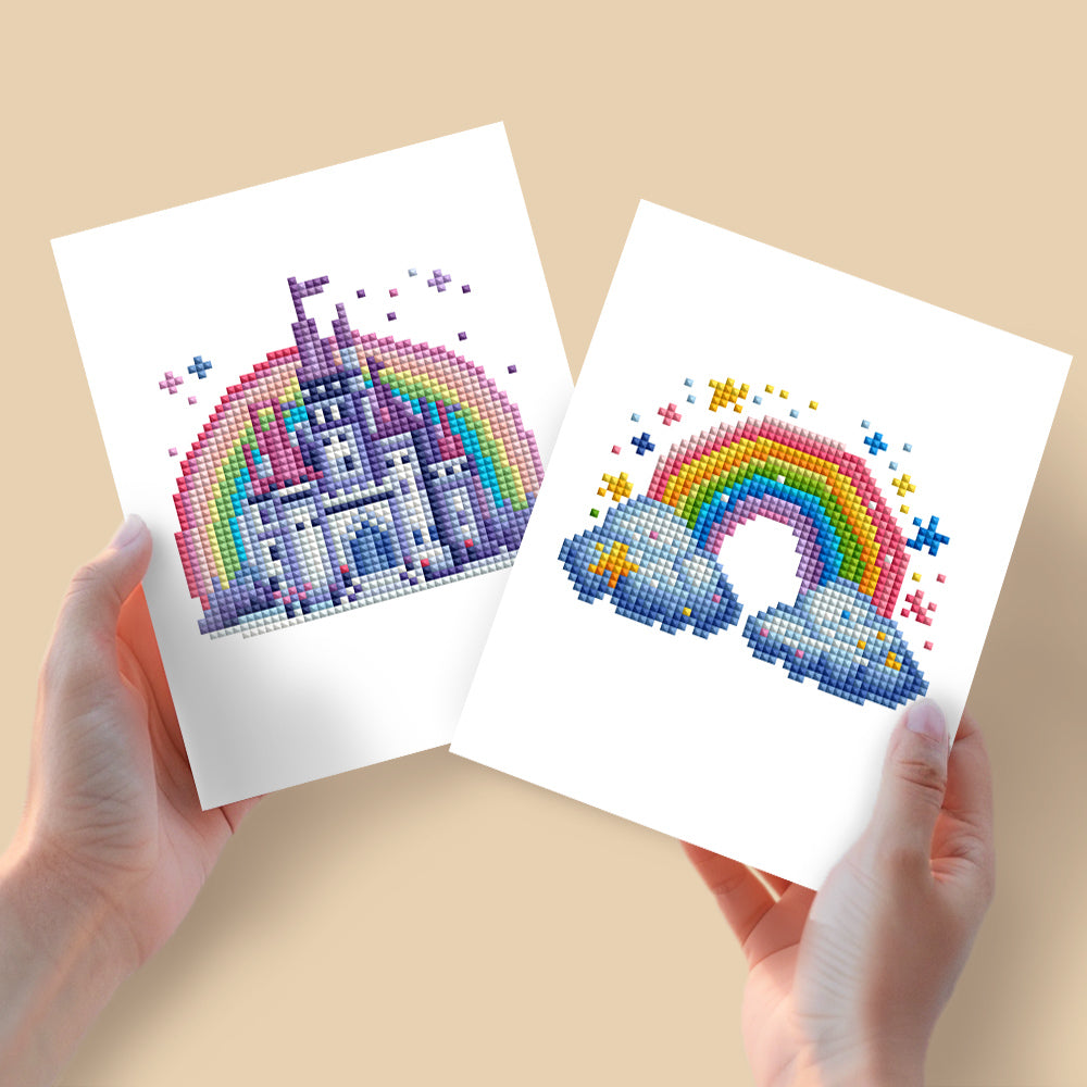 Mini Diamond Painting 15x20 cm (2 Stück) - Schloss und Regenbogen