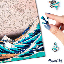 Laden Sie das Bild in den Galerie-Viewer, Holzpuzzle Erwachsene - Die große Welle vor Kanagawa von Hokusai