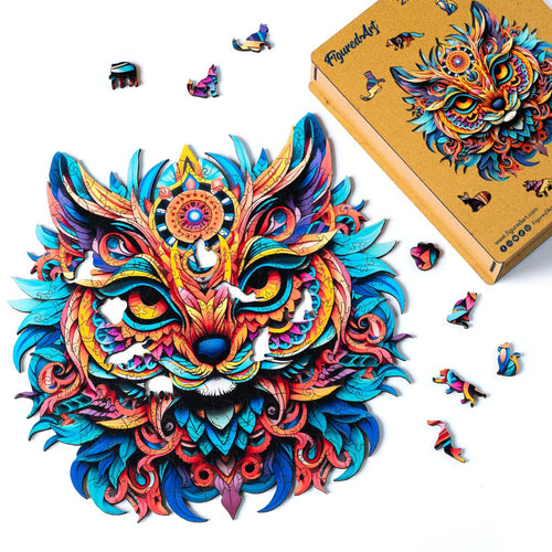 Holzpuzzle Erwachsene - Lebendiges Katzen-Mandala