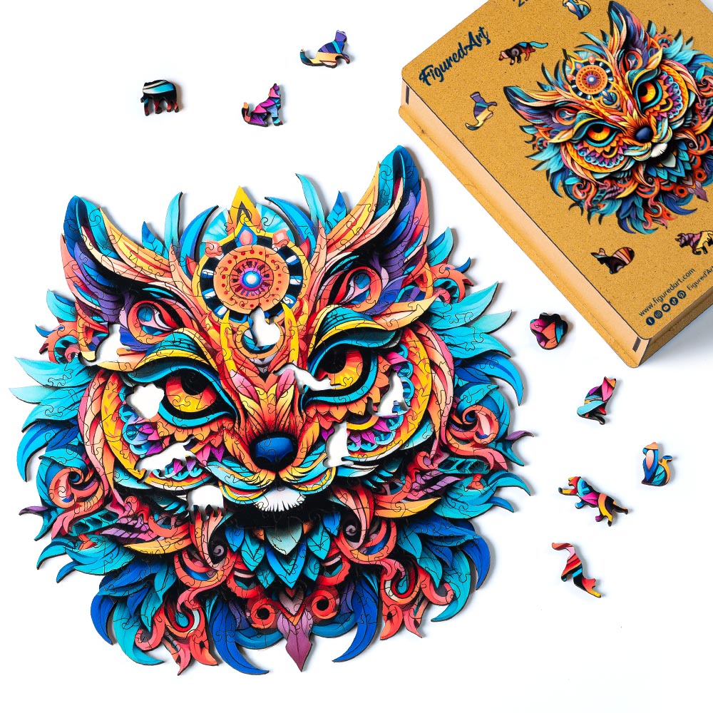 Holzpuzzle Erwachsene - Lebendiges Katzen-Mandala