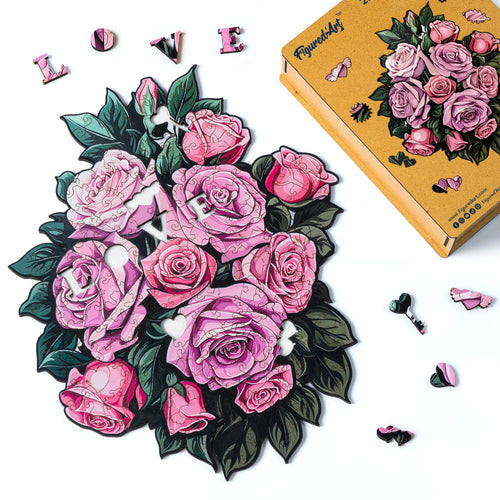 Holzpuzzle Erwachsene - Rosa Rosenstrauß
