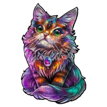 Laden Sie das Bild in den Galerie-Viewer, Holzpuzzle Erwachsene - Bunter Katze mit Edelstein