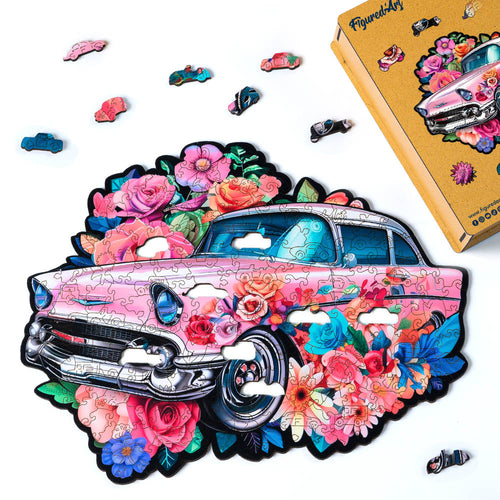 Holzpuzzle Erwachsene - Ausgang: Vintage-Blumenauto