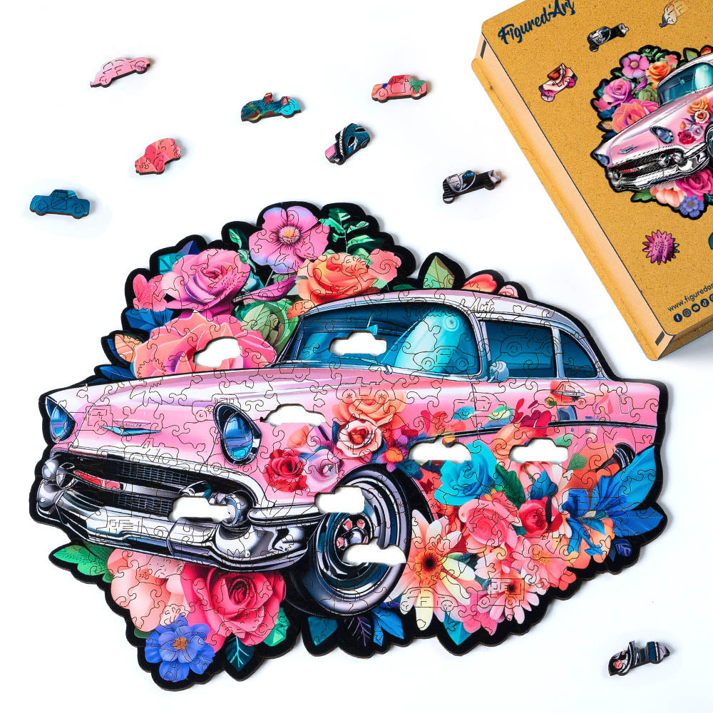 Holzpuzzle Erwachsene - Ausgang: Vintage-Blumenauto