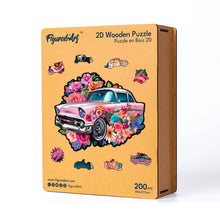 Laden Sie das Bild in den Galerie-Viewer, Holzpuzzle Erwachsene - Ausgang: Vintage-Blumenauto