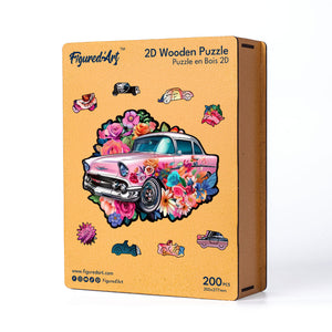 Holzpuzzle Erwachsene - Ausgang: Vintage-Blumenauto