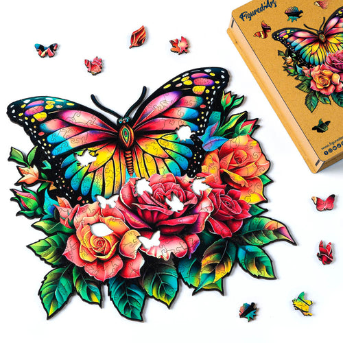 Holzpuzzle Erwachsene - Schmetterling und Rosen