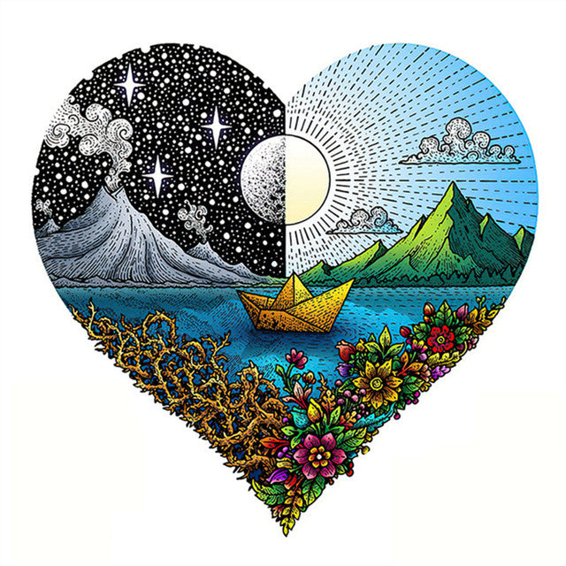 2D Holzpuzzle – Nacht und Tag Herz