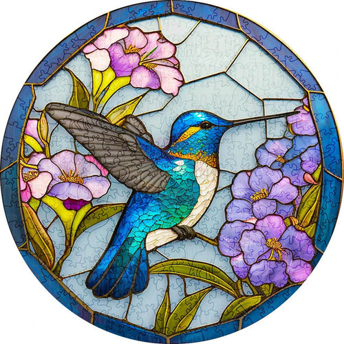 2D Holzpuzzle – Blauer Kolibri