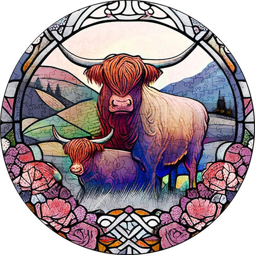 2D Holzpuzzle – Yaks auf einem Feld