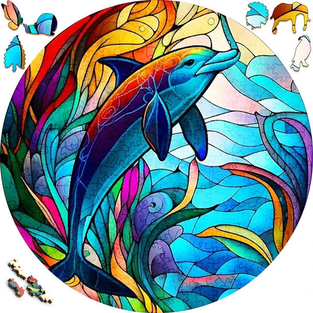 2D Holzpuzzle – Blauer Delphin