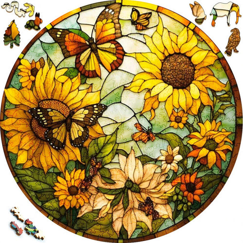 2D Holzpuzzle – Sonnenblumen und Schmetterlinge