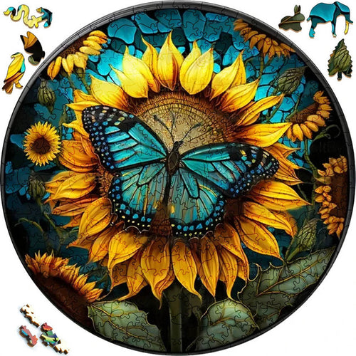 2D Holzpuzzle – Schmetterling auf Sonnenblume