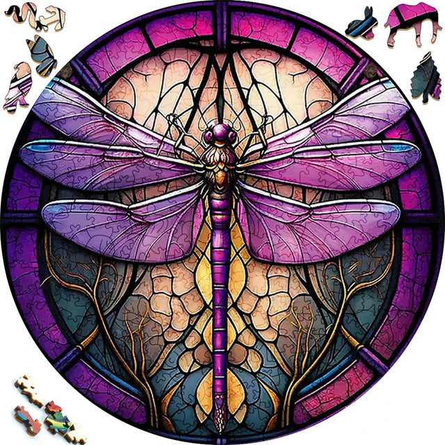 2D Holzpuzzle – Lila Libelle