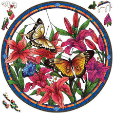 Laden Sie das Bild in den Galerie-Viewer, 2D Holzpuzzle – Schmetterlinge und Orchideen