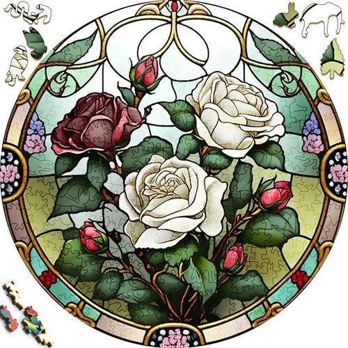 2D Holzpuzzle – Weiße Rosen