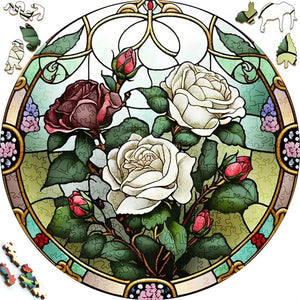 2D Holzpuzzle – Weiße Rosen