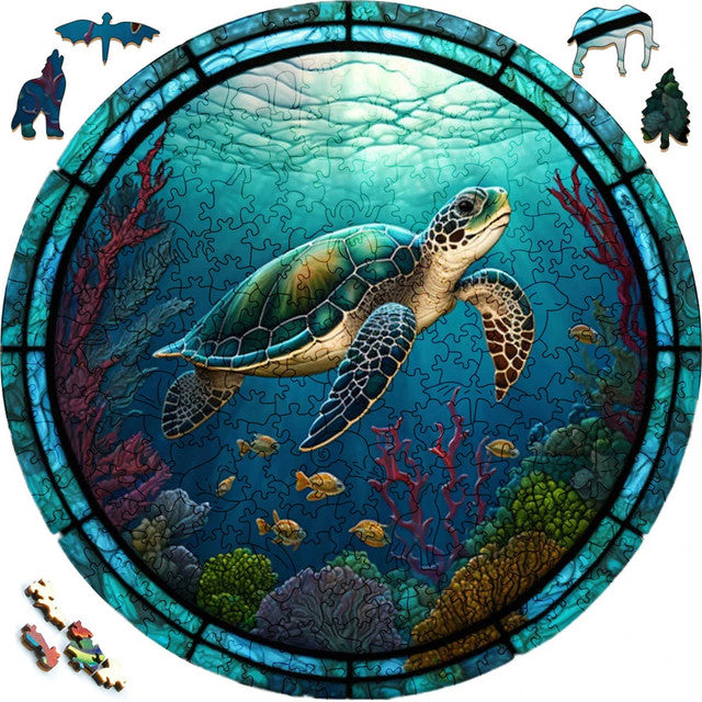 2D Holzpuzzle – Schwimmende Schildkröte