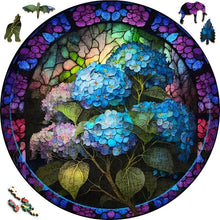 Laden Sie das Bild in den Galerie-Viewer, 2D Holzpuzzle – Blaue Hortensien