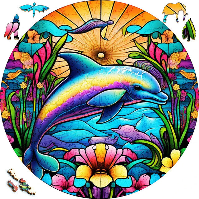 2D Holzpuzzle – Regenbogen-Delfin