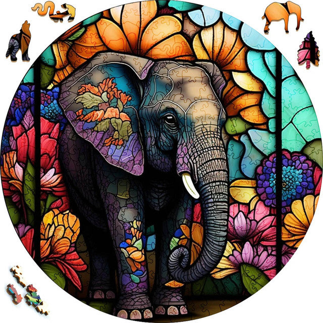 2D Holzpuzzle – Bunter Elefant