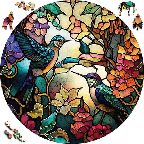 2D Holzpuzzle – Kolibri-Familie
