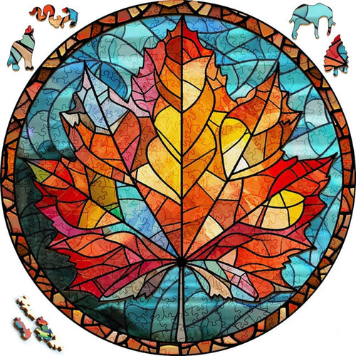 2D Holzpuzzle – Mosaik-Ahornblatt