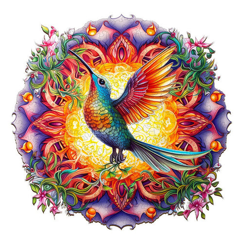 2D Holzpuzzle – Kolibri und Blumen