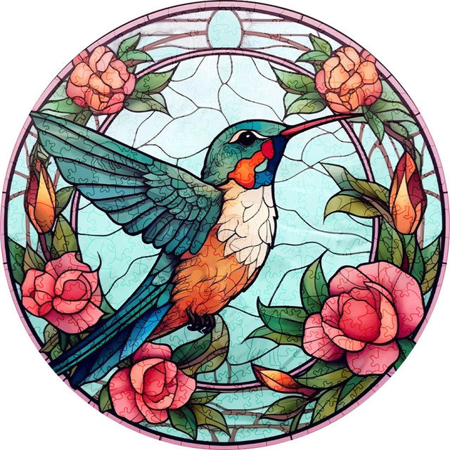 2D Holzpuzzle – Blau Grün Kolibri