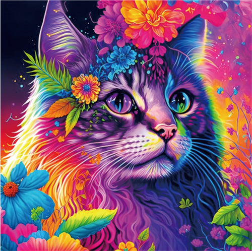 2D Holzpuzzle – Psychedelische Katze