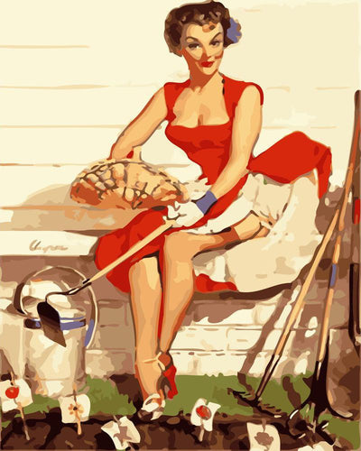 Pin-Up-Girl und Gartenarbeit | Figured'Art