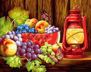 Früchte und Gaslampe | Figured'Art