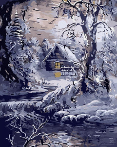 Haus am Fluss im Winter | Figured'Art