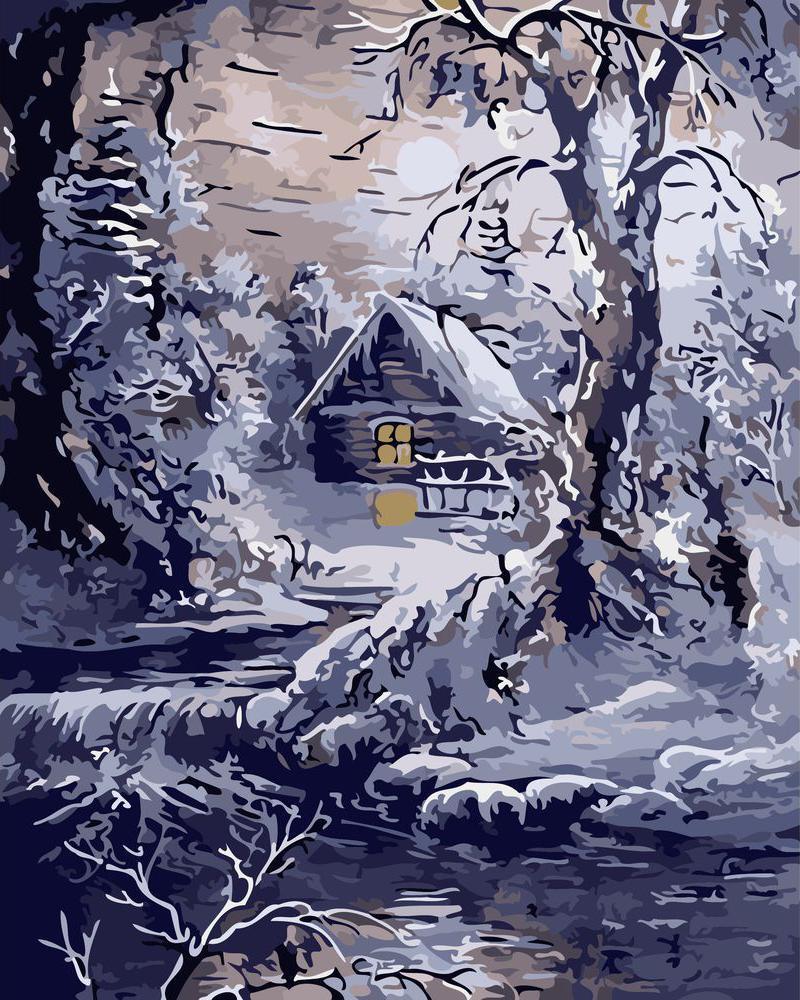 Haus am Fluss im Winter | Figured'Art