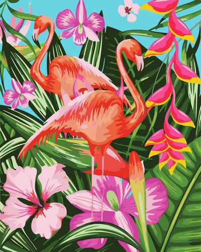 Flamingos und große Blätter | Figured'Art