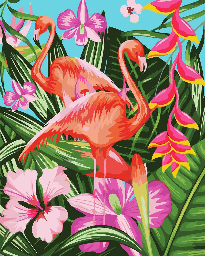 Flamingos und große Blätter | Figured'Art